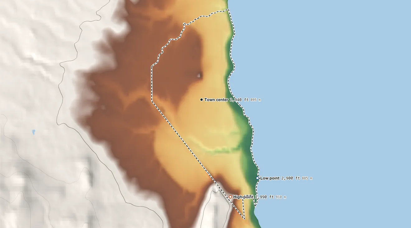 Topographic elevation map of Jette, Montana, shaded from 2,900 ft on the southeast side to 2,990 ft on the south edge, below higher ground just outside