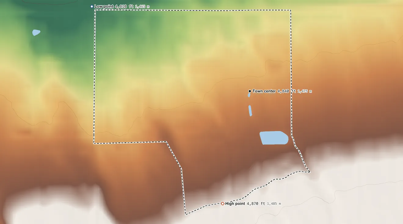 Topographic elevation map of King Arthur Park, Montana, shaded from 4,810 ft on the northwest side to 4,870 ft on the south side