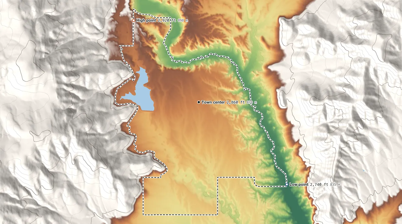 Topographic elevation map of Lonepine, Montana, shaded from 2,740 ft on the southeast side to 2,920 ft on the northwest edge, below higher ground just outside