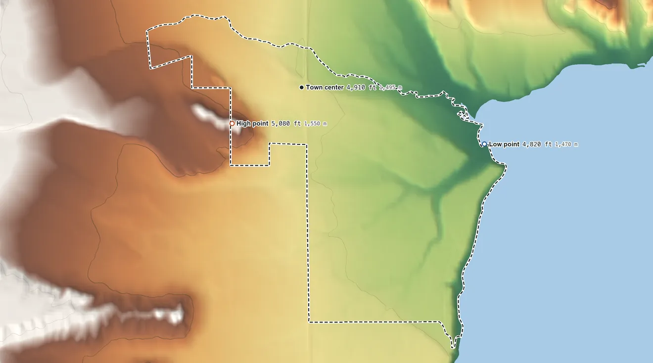 Topographic elevation map of McAllister, Montana, shaded from 4,820 ft on the east side to 5,080 ft on the southwest side