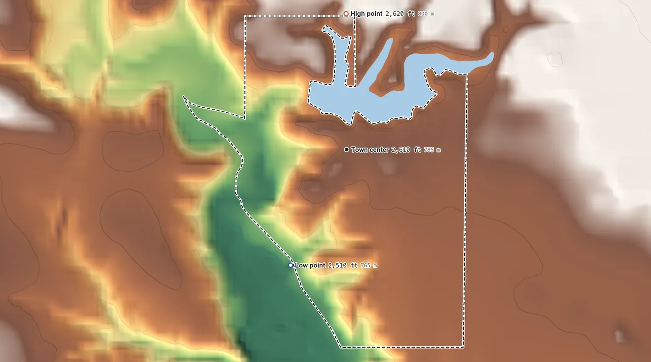 Topographic elevation map of North Harlem Colony, Montana, shaded from 2,510 ft on the southwest side to 2,620 ft on the north side