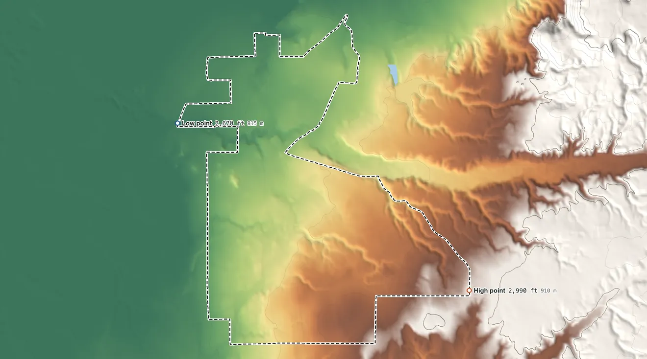 Topographic elevation map of Rocky Boy West, Montana, shaded from 2,670 ft on the northwest side to 2,990 ft on the southeast side