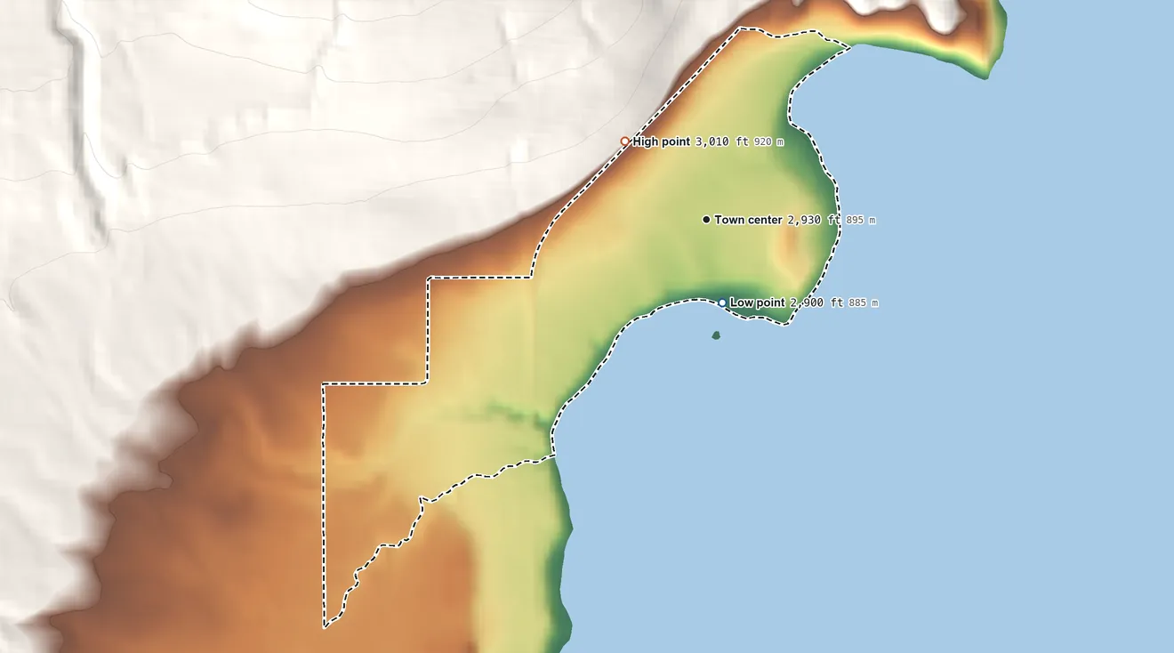 Topographic elevation map of Rocky Point, Montana, shaded from 2,900 ft on the south side to 3,010 ft on the northwest edge, below higher ground just outside