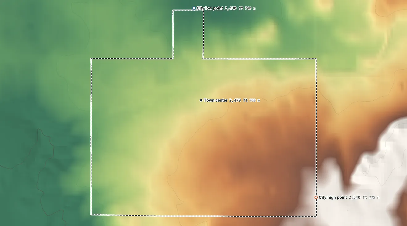 Topographic elevation map of Scobey, Montana, shaded from 2,430 ft on the north side to 2,540 ft on the southeast side
