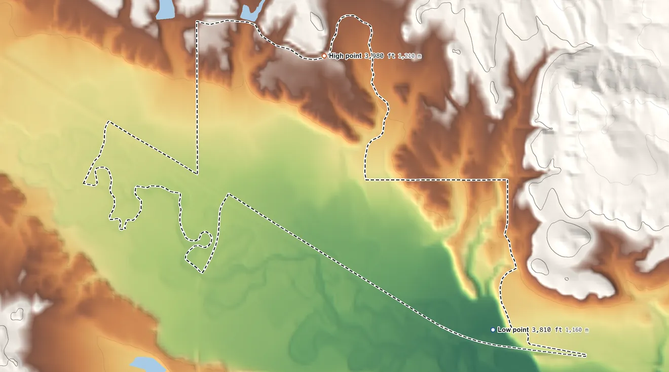 Topographic elevation map of Shawmut, Montana, shaded from 3,810 ft on the southeast side to 3,980 ft on the northeast side