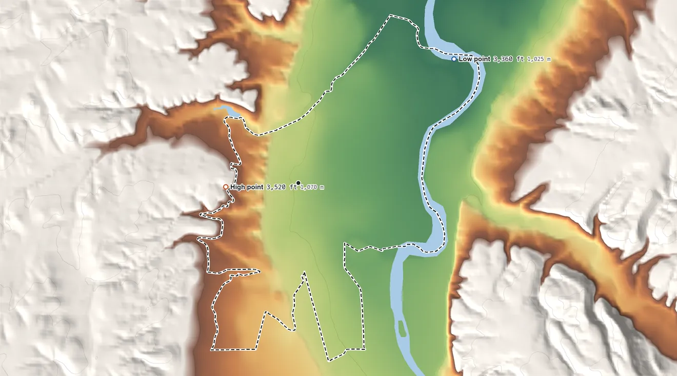 Topographic elevation map of Silesia, Montana, shaded from 3,360 ft on the northeast side to 3,520 ft on the west side