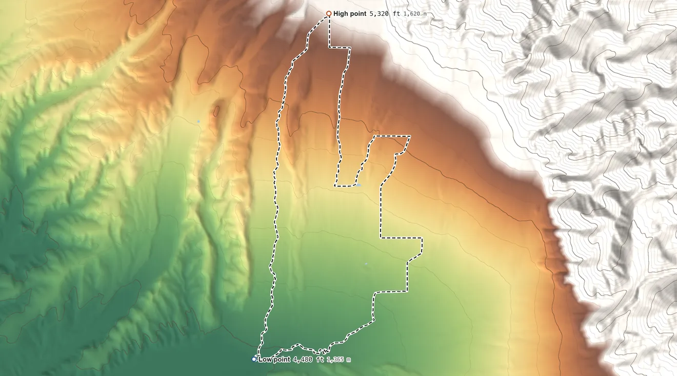 Topographic elevation map of Springhill, Montana, shaded from 4,480 ft on the southwest side to 5,320 ft at the foot of the Bridger Range