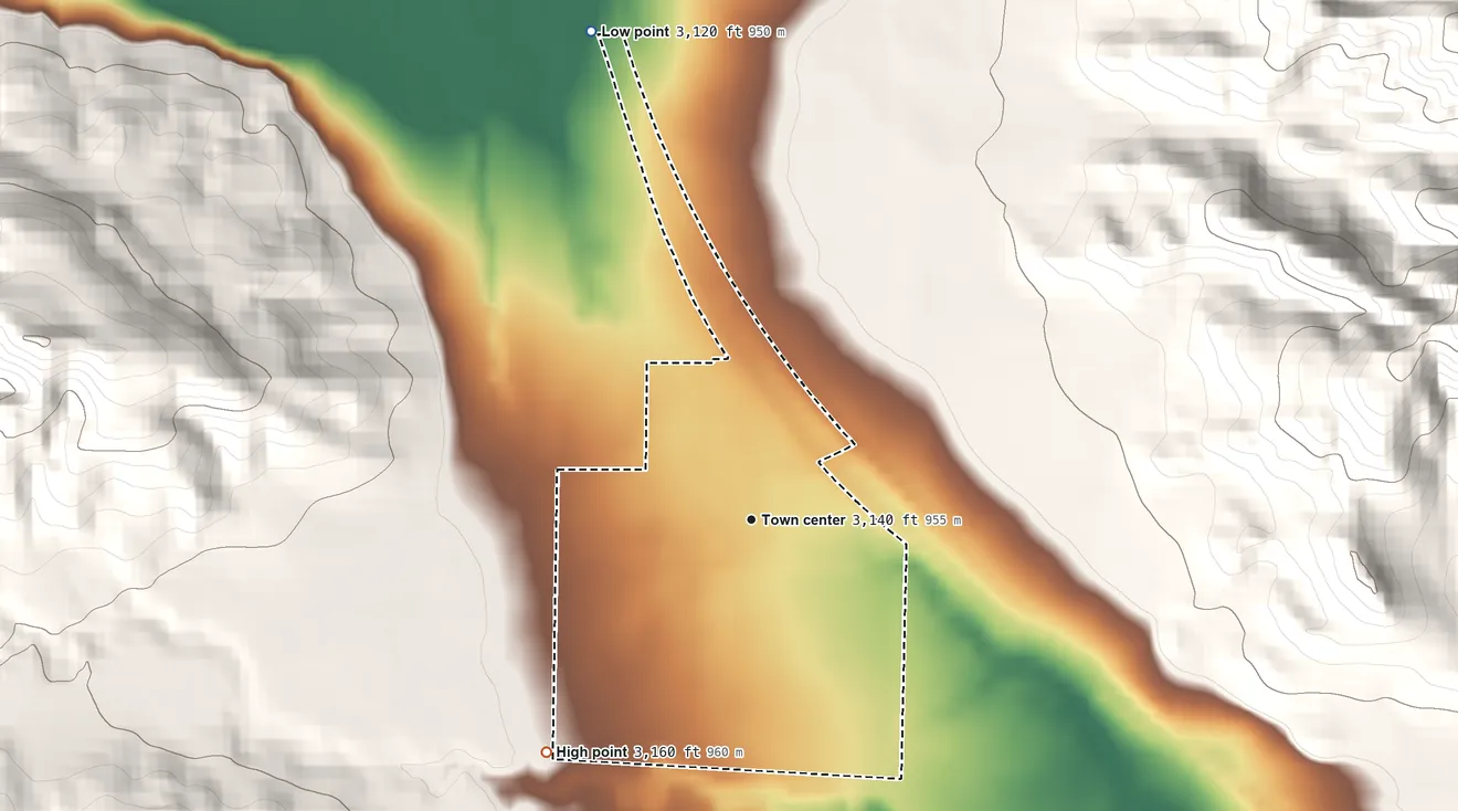 Topographic elevation map of Square Butte, Montana, shaded from 3,120 ft on the north side to 3,160 ft on the southwest edge, below higher ground just outside