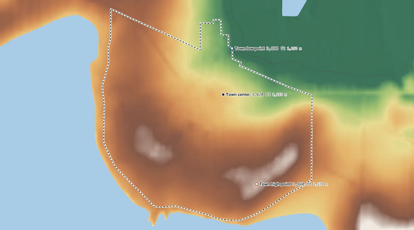 Topographic elevation map of Valier, Montana, shaded from 3,800 ft on the north side to 3,840 ft on the south side