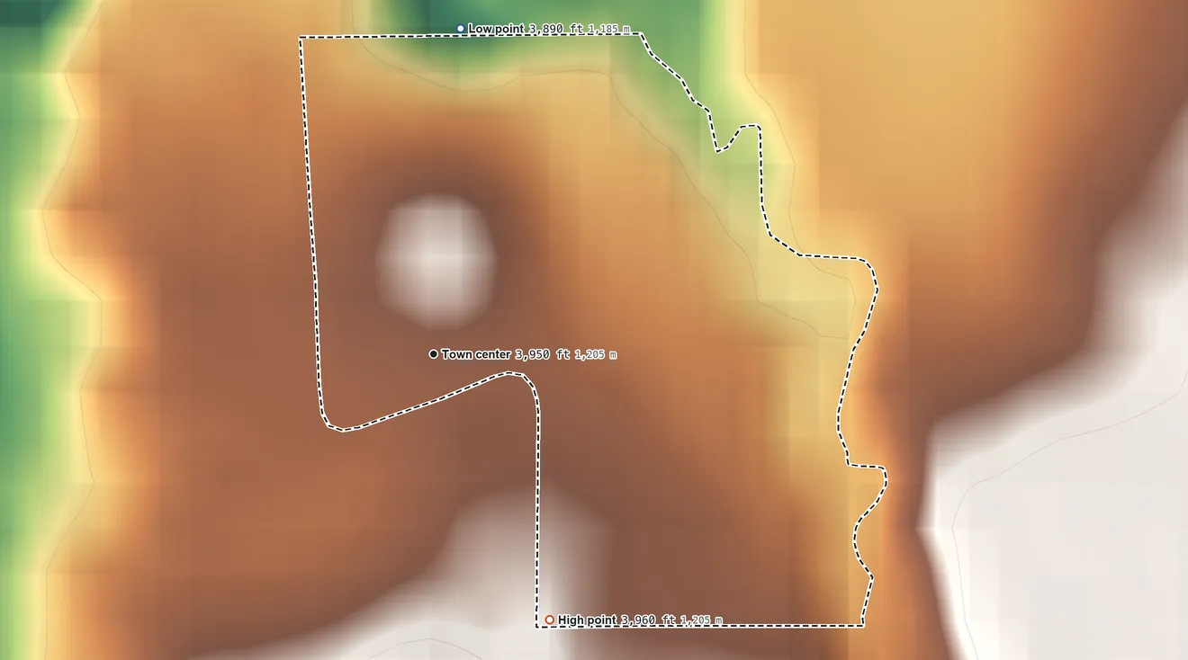 Topographic elevation map of Whitlash, Montana, shaded from 3,890 ft on the north side to 3,960 ft at the foot of the Sweet Grass Hills