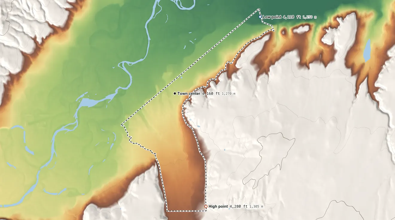 Topographic elevation map of Willow Creek, Montana, shaded from 4,110 ft on the northeast side to 4,280 ft on the south edge, below higher ground just outside