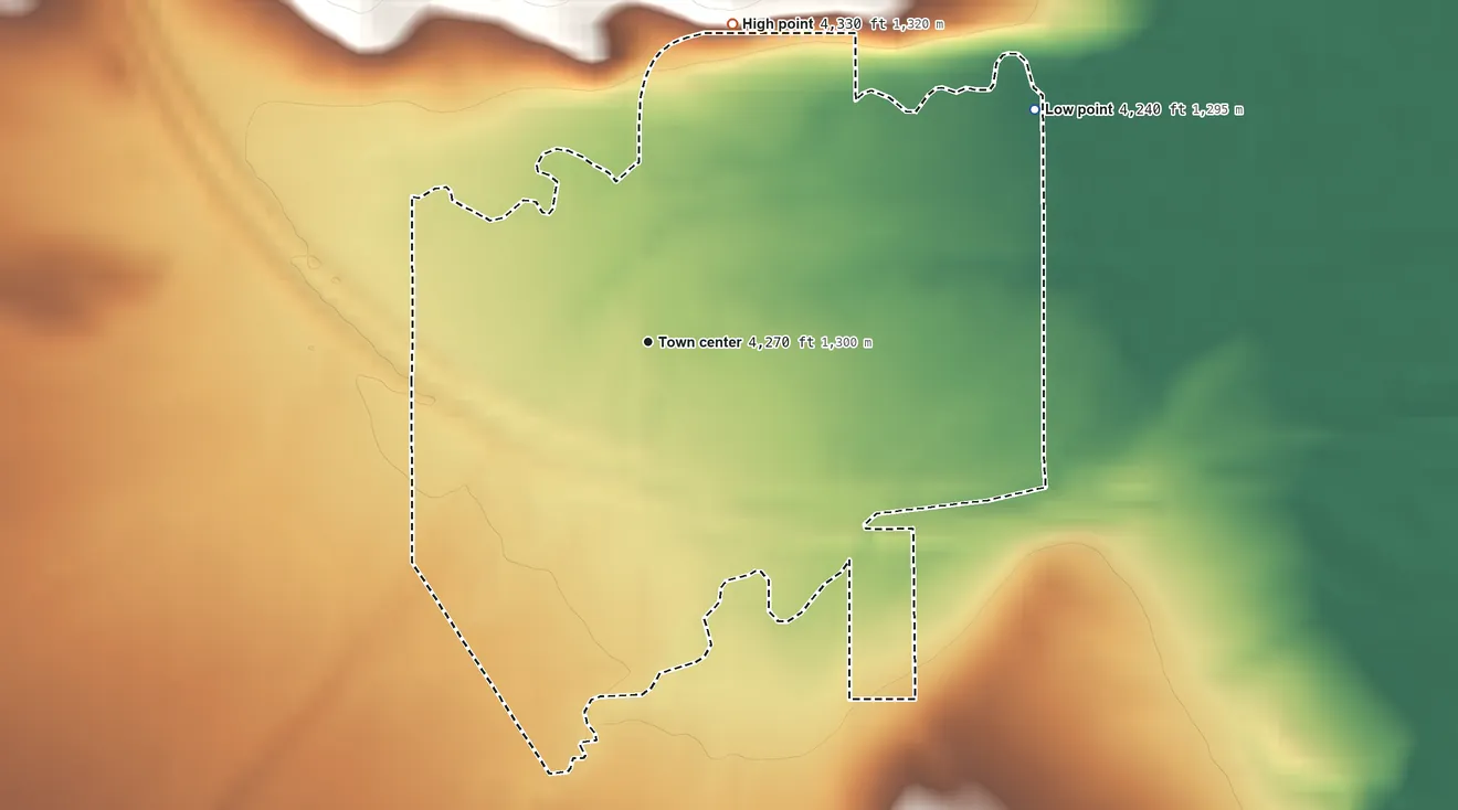 Topographic elevation map of Windham, Montana, shaded from 4,240 ft on the northeast side to 4,330 ft on the north side
