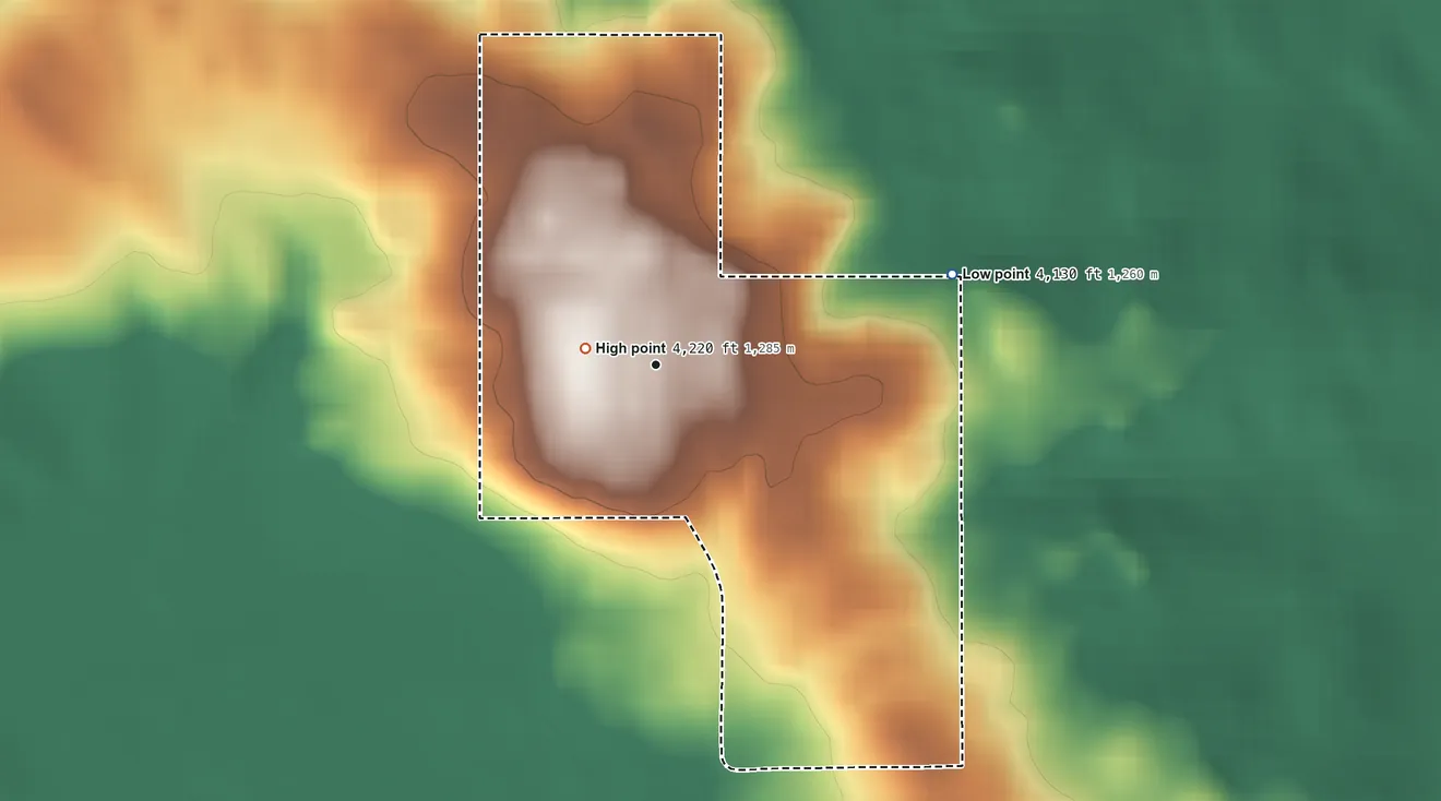 Topographic elevation map of Zenith Colony, Montana, shaded from 4,130 ft on the east side to 4,220 ft near the middle