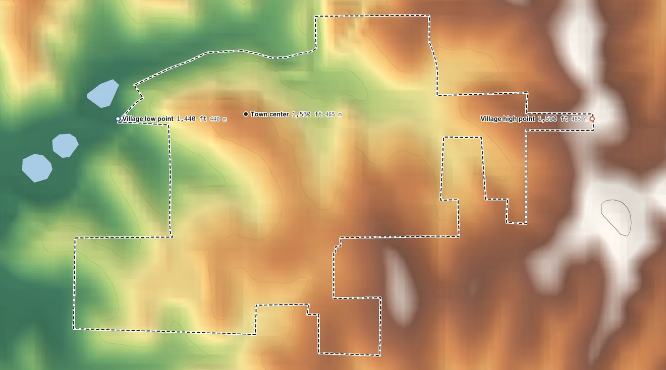 Topographic elevation map of Allen, Nebraska, shaded from 1,440 ft on the west side to 1,590 ft on the east side