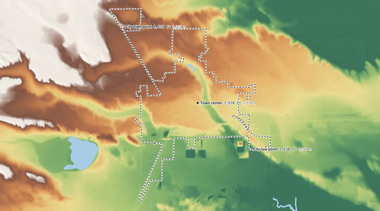 Topographic elevation map of Alliance, Nebraska, shaded from 3,930 ft on the southeast side to 4,010 ft on the northwest side