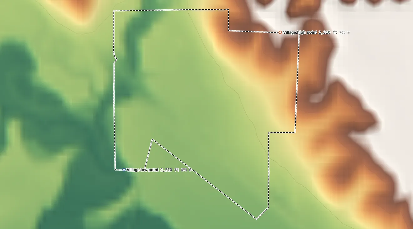 Topographic elevation map of Amherst, Nebraska, shaded from 2,210 ft on the southwest side to 2,310 ft on the northeast side