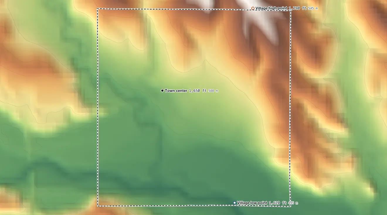 Topographic elevation map of Anoka, Nebraska, shaded from 1,620 ft on the southeast side to 1,790 ft on the northeast side
