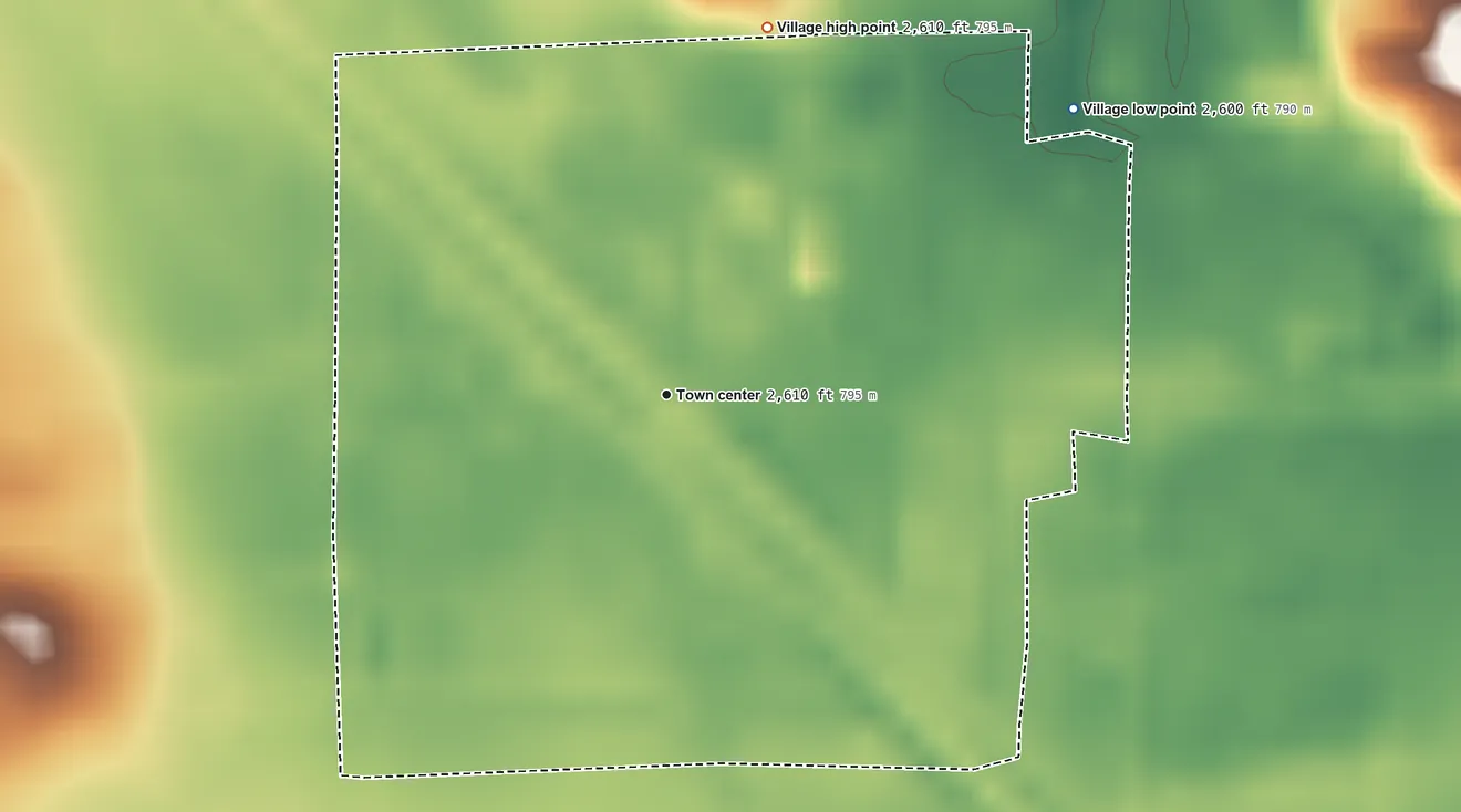 Topographic elevation map of Anselmo, Nebraska, shaded from 2,600 ft on the northeast side to 2,610 ft on the north side
