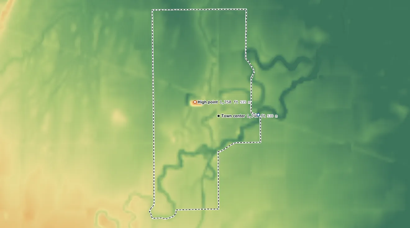 Topographic elevation map of Archer, Nebraska, shaded from 1,730 ft on the east side to 1,750 ft on the northwest side