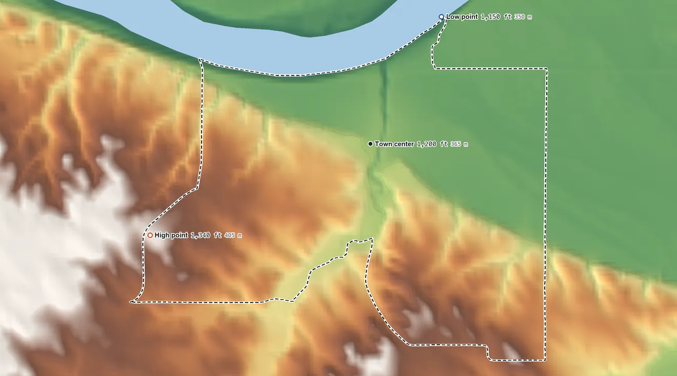 Topographic elevation map of Aten, Nebraska, shaded from 1,150 ft on the northeast side to 1,340 ft on the southwest side