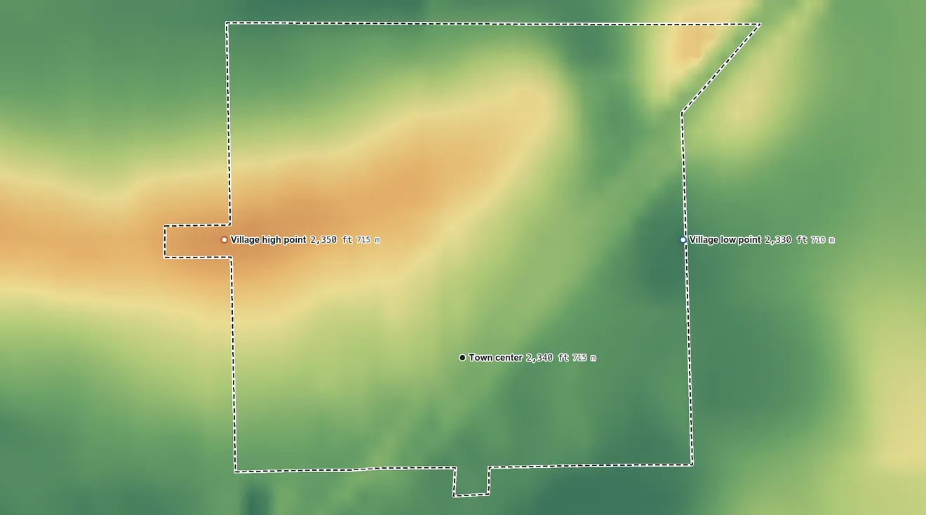 Topographic elevation map of Atlanta, Nebraska, shaded from 2,330 ft on the northeast side to 2,350 ft on the northwest side