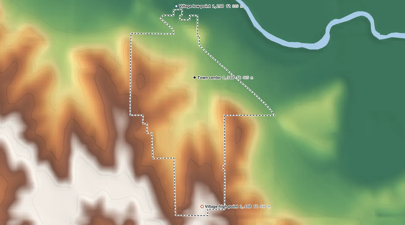Topographic elevation map of Bancroft, Nebraska, shaded from 1,290 ft on the north side to 1,440 ft on the south side