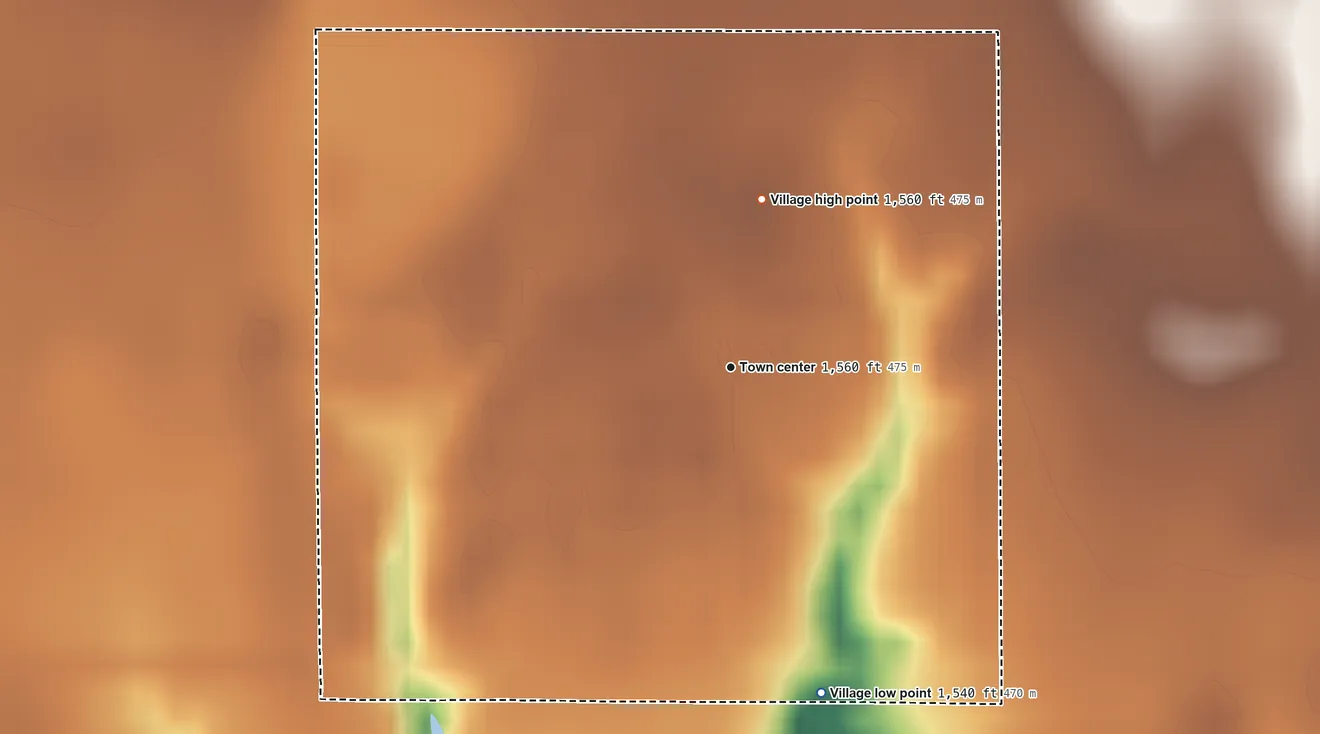 Topographic elevation map of Bee, Nebraska, shaded from 1,540 ft on the south side to 1,560 ft on the north side