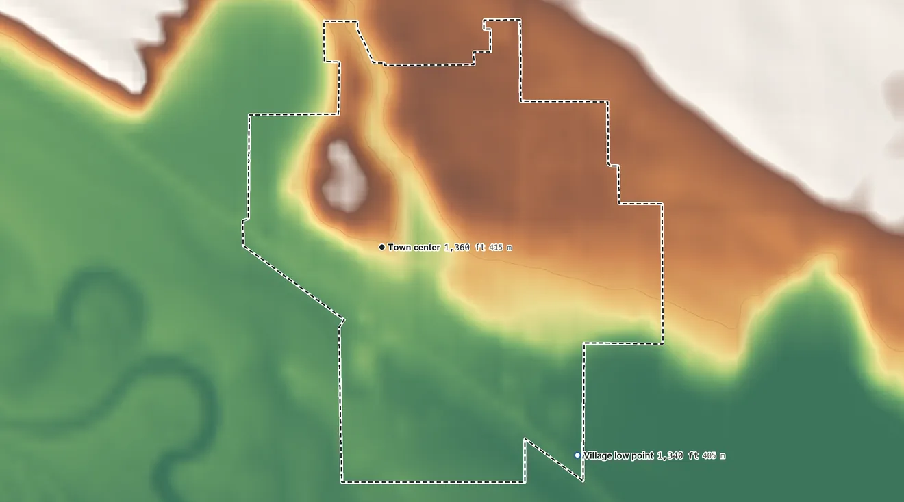 Topographic elevation map of Beemer, Nebraska, shaded from 1,340 ft on the southeast side to 1,380 ft on the northeast side