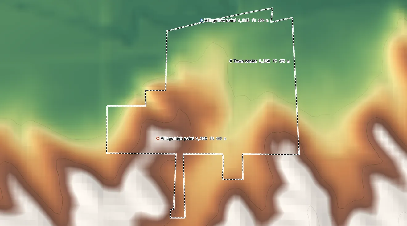Topographic elevation map of Belden, Nebraska, shaded from 1,540 ft on the northwest side to 1,620 ft on the southwest side