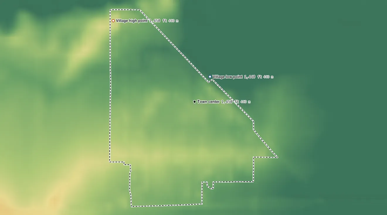 Topographic elevation map of Bellwood, Nebraska, shaded from 1,440 ft on the northeast side to 1,450 ft on the northwest side