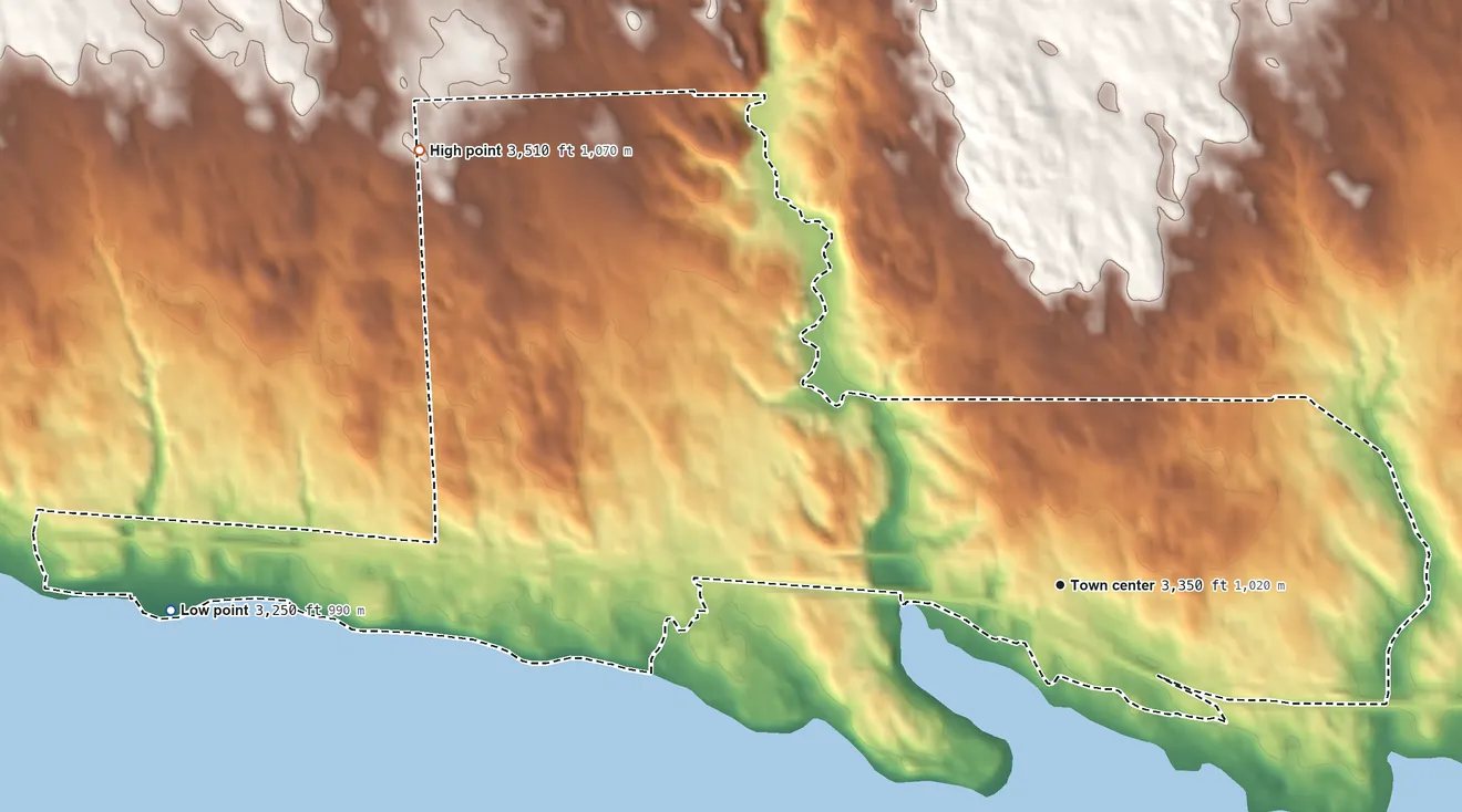 Topographic elevation map of Belmar, Nebraska, shaded from 3,250 ft on the west side to 3,510 ft on the northwest side