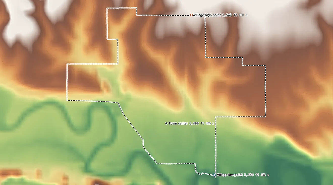 Topographic elevation map of Belvidere, Nebraska, shaded from 1,480 ft on the southeast side to 1,540 ft on the north side