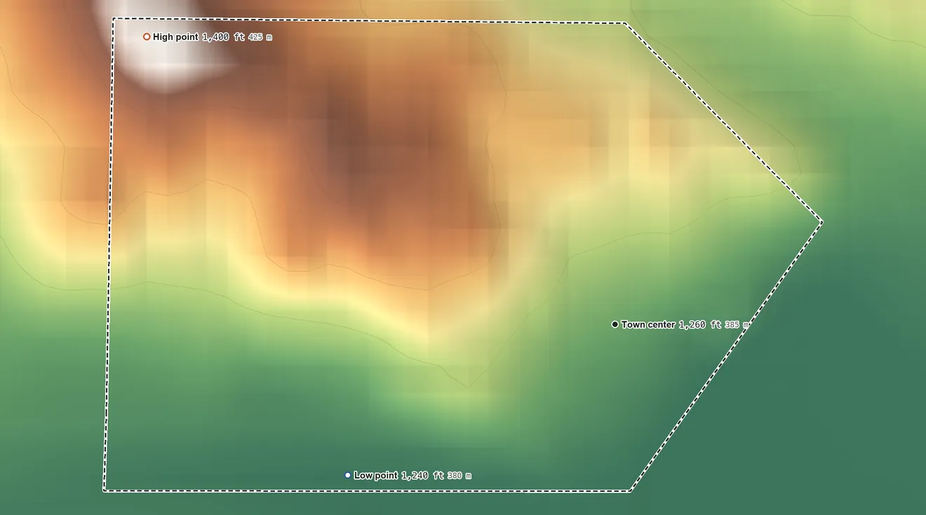 Topographic elevation map of Bow Valley, Nebraska, shaded from 1,240 ft on the southwest side to 1,400 ft on the northwest side