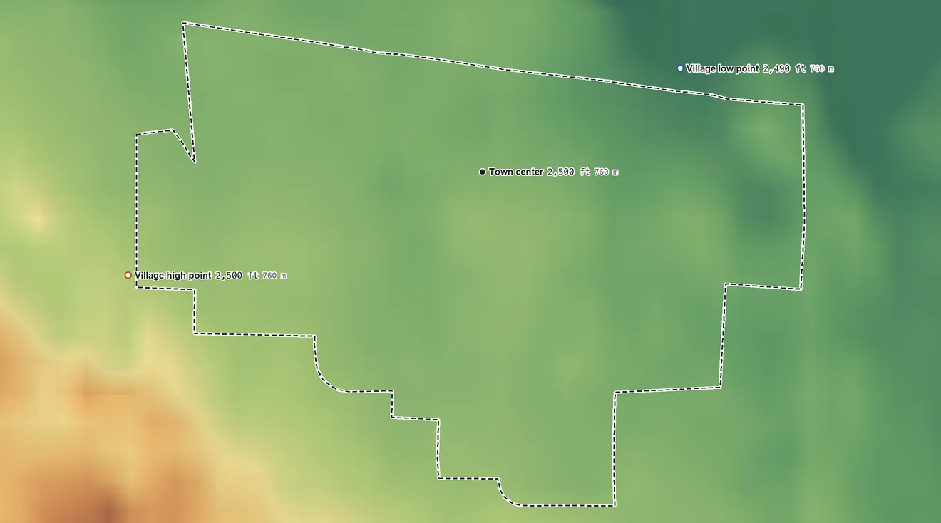 Topographic elevation map of Brewster, Nebraska, shaded from 2,490 ft on the northeast side to 2,500 ft on the west side