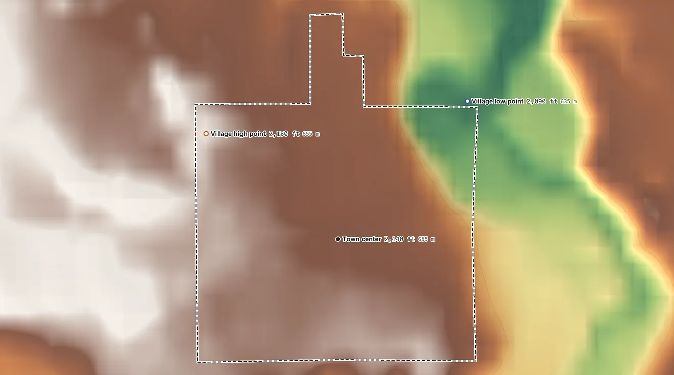 Topographic elevation map of Burton, Nebraska, shaded from 2,090 ft on the northeast side to 2,150 ft on the northwest side