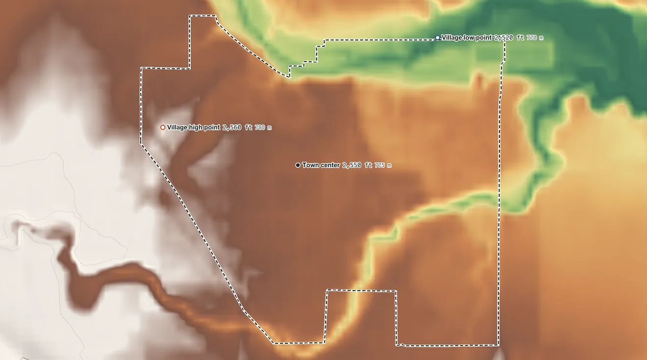 Topographic elevation map of Callaway, Nebraska, shaded from 2,520 ft on the northeast side to 2,560 ft on the west side