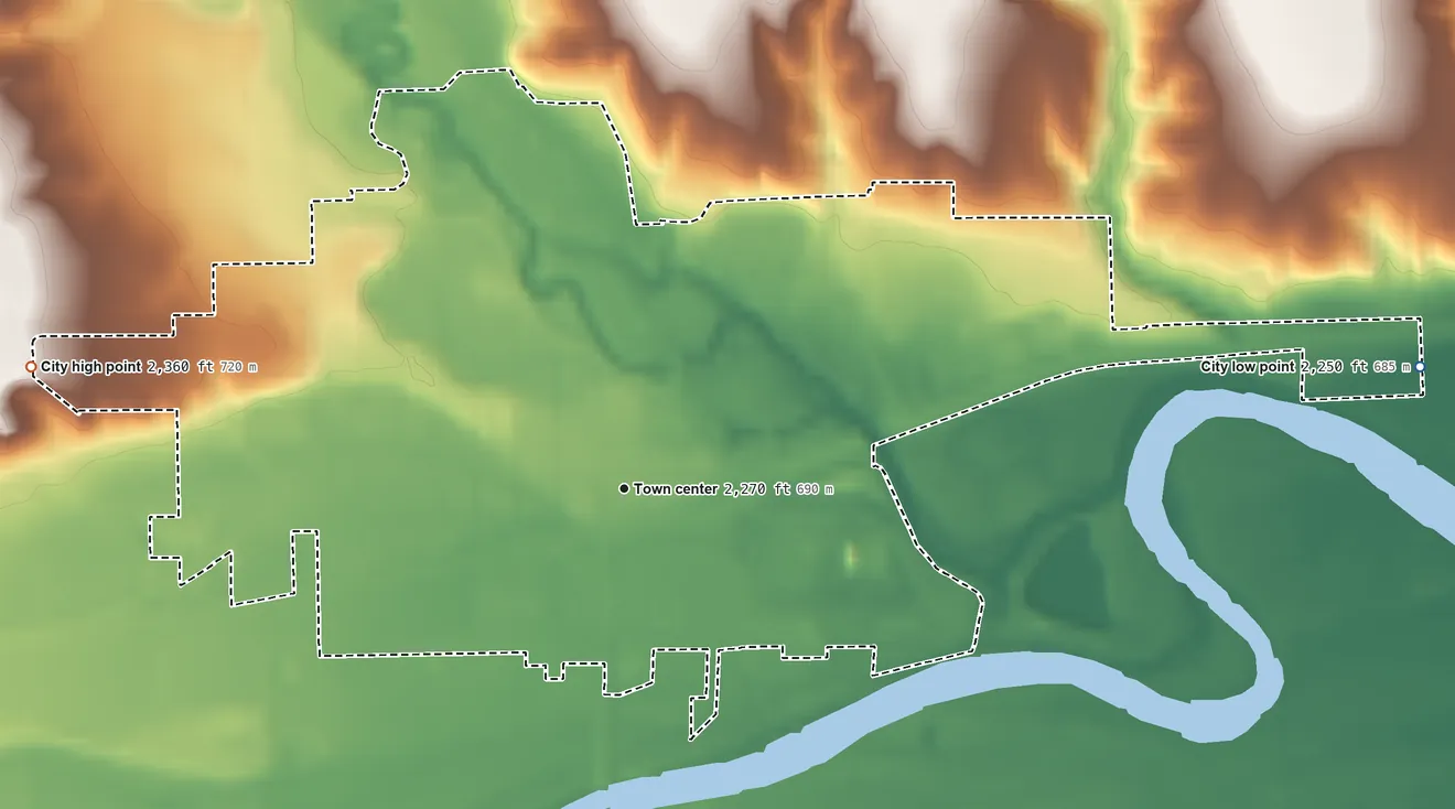 Topographic elevation map of Cambridge, Nebraska, shaded from 2,250 ft on the east side to 2,360 ft on the west side