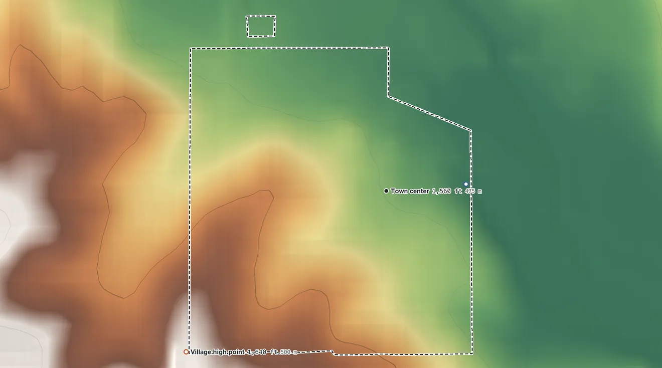 Topographic elevation map of Carroll, Nebraska, shaded from 1,540 ft on the east side to 1,640 ft on the southwest side