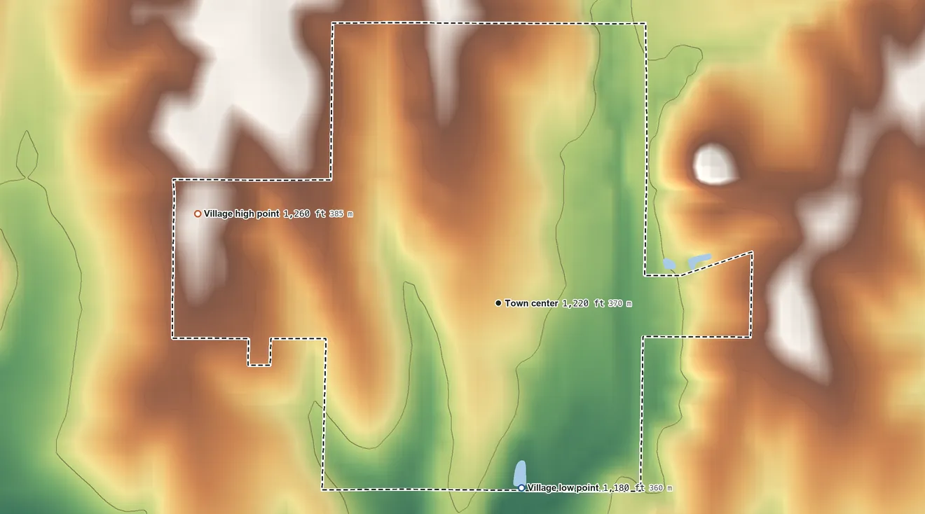 Topographic elevation map of Ceresco, Nebraska, shaded from 1,180 ft on the south side to 1,260 ft on the west side