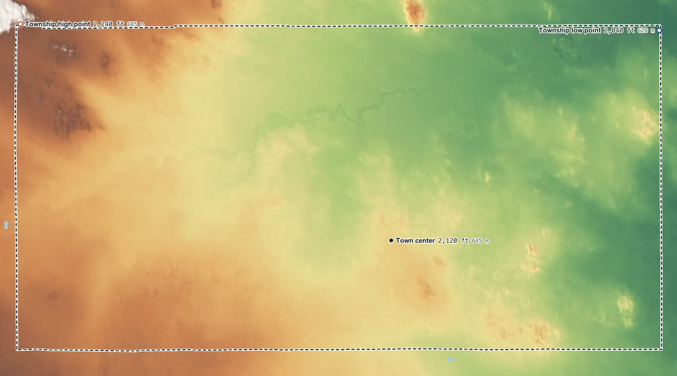 Topographic elevation map of Chambers Township, Nebraska, shaded from 2,040 ft on the northeast side to 2,240 ft on the northwest side