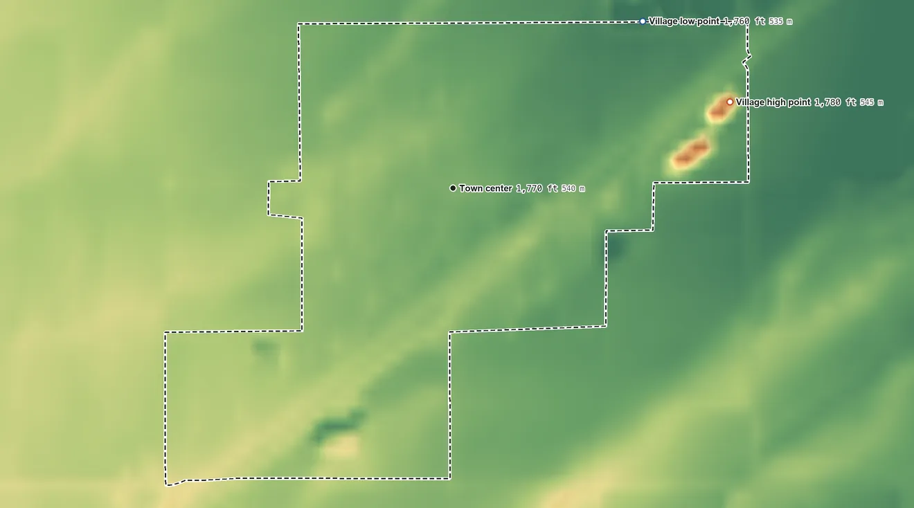 Topographic elevation map of Chapman, Nebraska, shaded from 1,760 ft on the northeast side to 1,780 ft on the east side