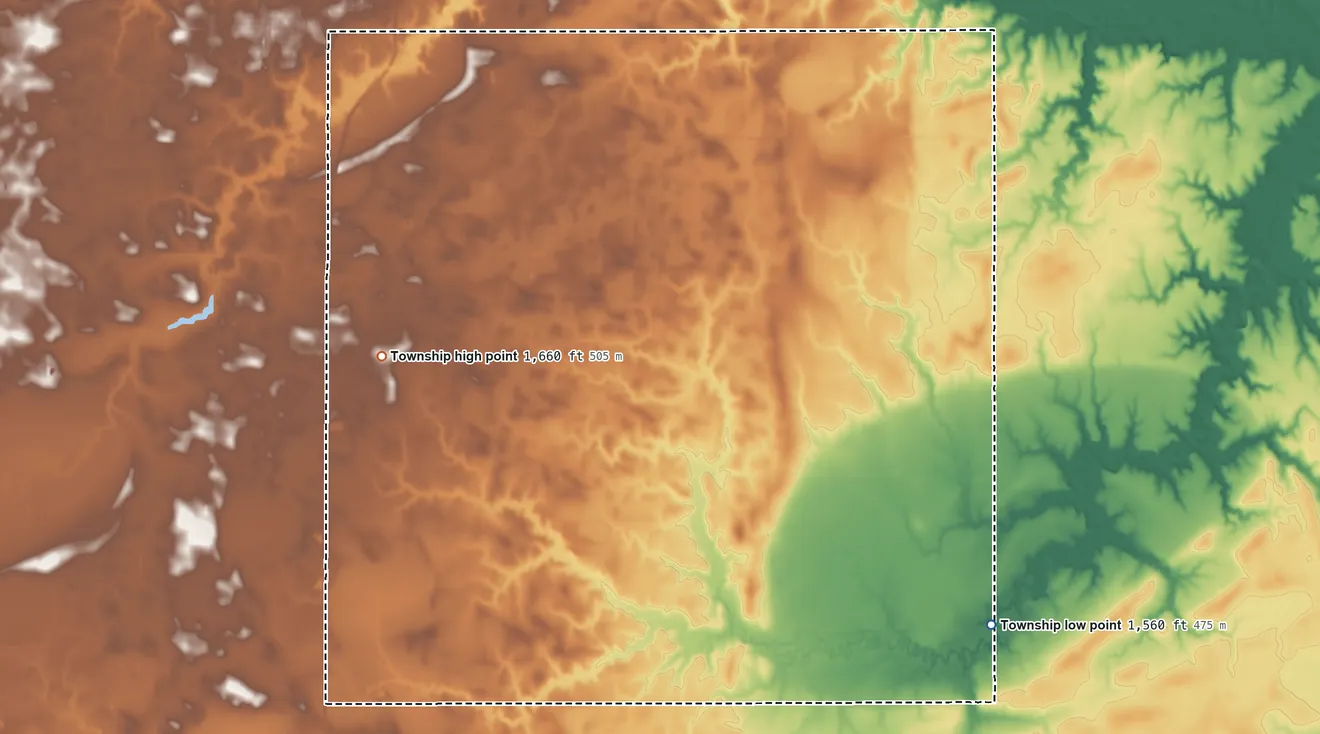 Topographic elevation map of Chelsea Township, Nebraska, shaded from 1,560 ft on the southeast side to 1,660 ft on the southwest side