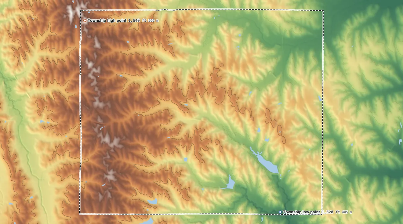 Topographic elevation map of Chester Township, Nebraska, shaded from 1,320 ft on the southeast side to 1,640 ft on the northwest side