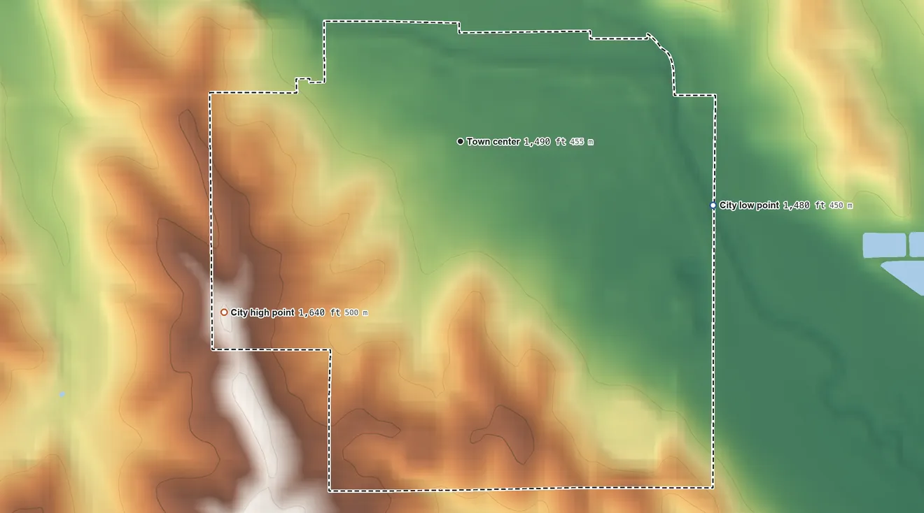 Topographic elevation map of Clarkson, Nebraska, shaded from 1,480 ft on the east side to 1,640 ft on the southwest side