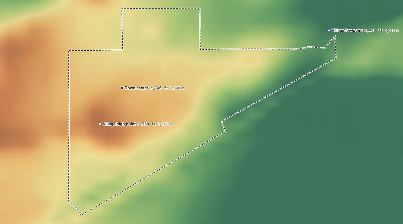 Topographic elevation map of Clinton, Nebraska, shaded from 3,730 ft on the east side to 3,750 ft on the southwest side