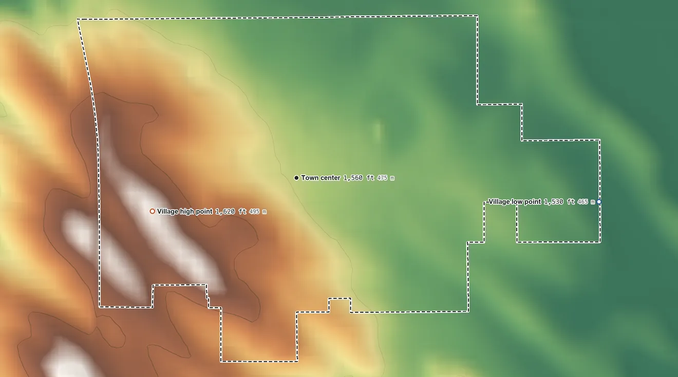 Topographic elevation map of Coleridge, Nebraska, shaded from 1,530 ft on the east side to 1,620 ft on the west side