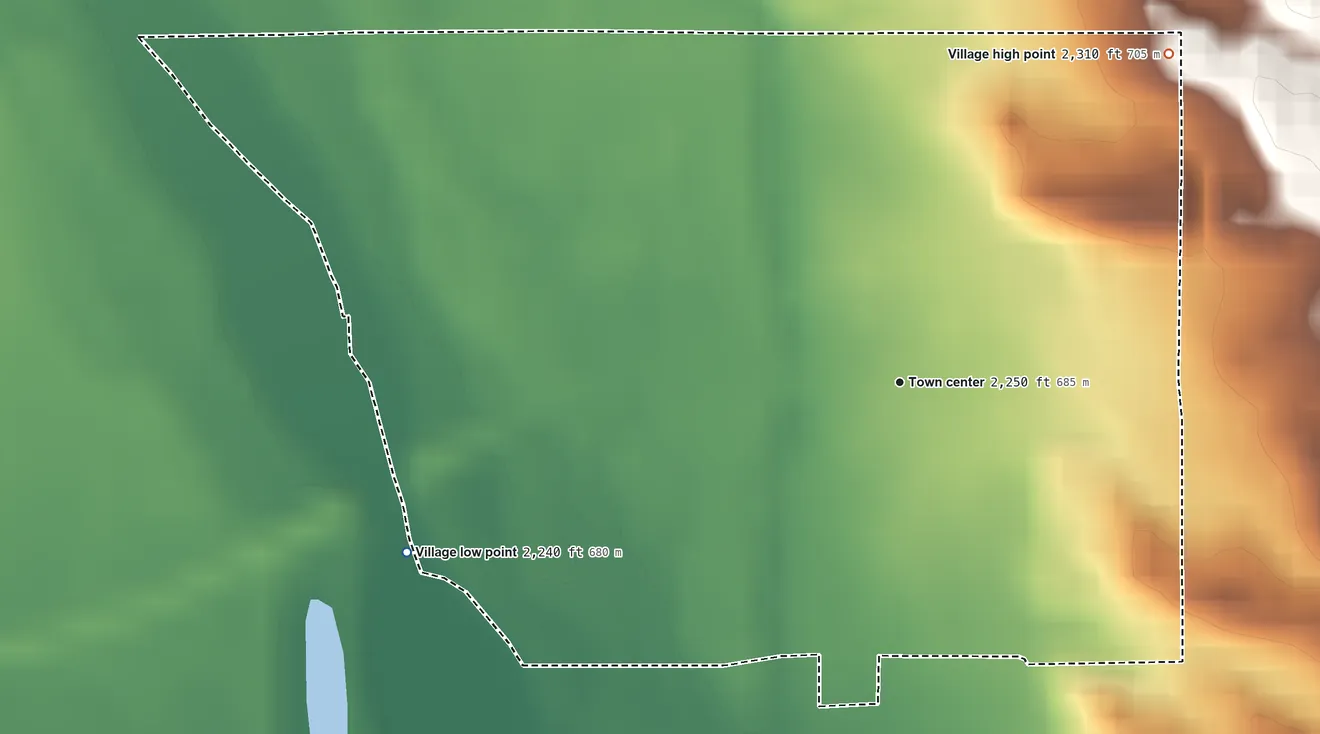 Topographic elevation map of Comstock, Nebraska, shaded from 2,240 ft on the west side to 2,310 ft on the northeast side