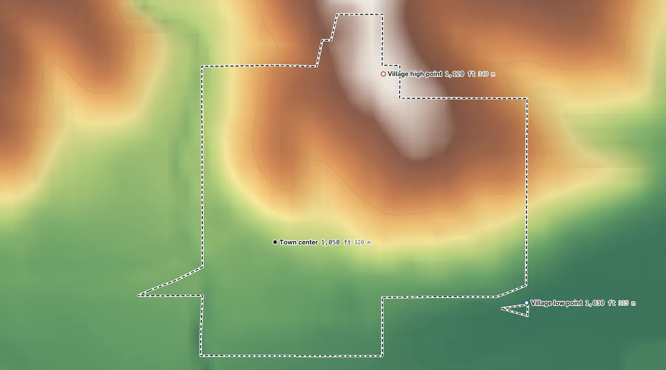 Topographic elevation map of Cook, Nebraska, shaded from 1,030 ft on the east side to 1,120 ft on the northeast side