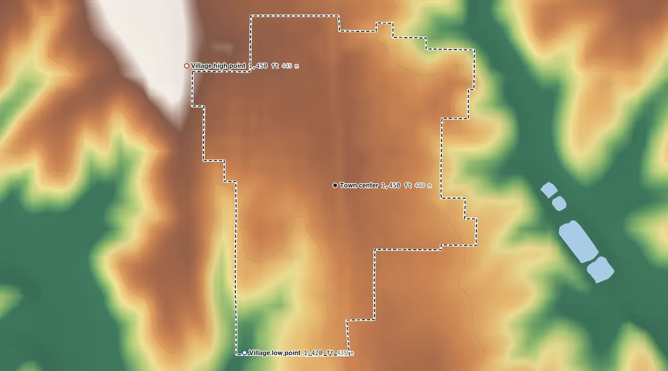 Topographic elevation map of Cortland, Nebraska, shaded from 1,420 ft on the southwest side to 1,450 ft on the northwest side