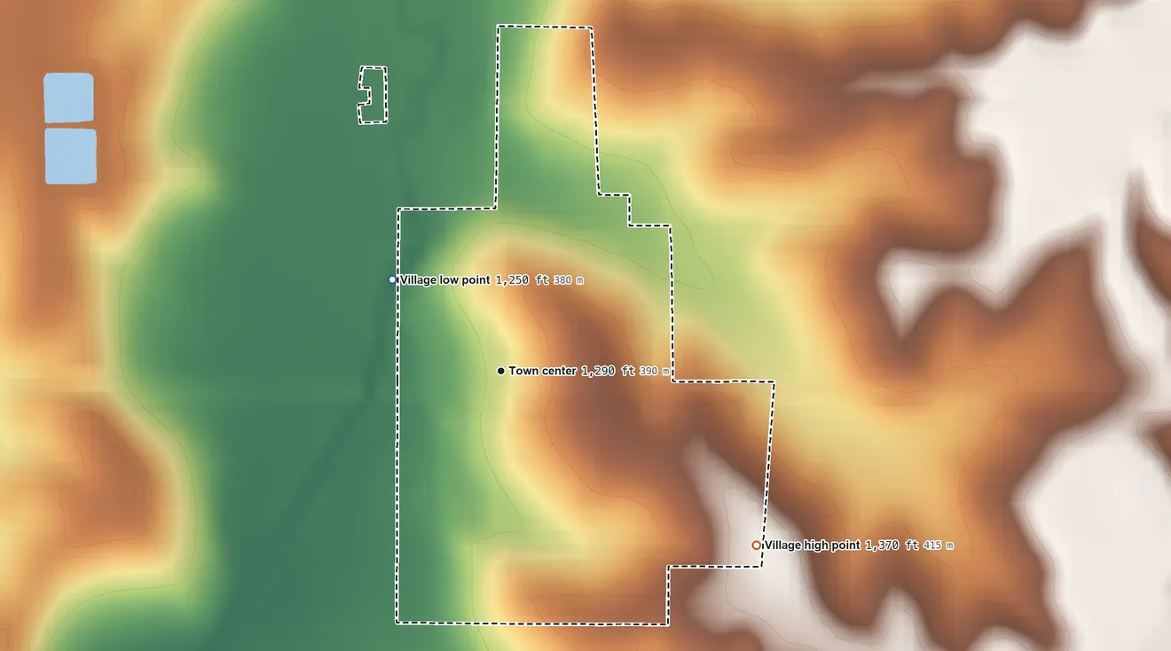 Topographic elevation map of Craig, Nebraska, shaded from 1,250 ft on the northwest side to 1,370 ft on the southeast side